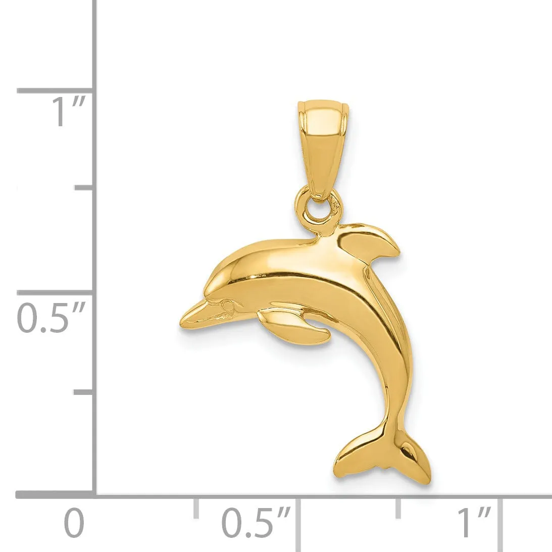 14k Yellow Gold Polished Finish Solid Jumping Design Dolphin Charm Pendant