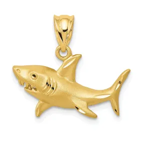 14K Yellow Gold Solid Brushed Diamond Cut Polished Finish Shark Charm Pendant