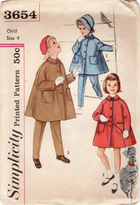 1960's Simplicity Child's Swing Coat and Hat pattern - Chest 23" - No. 3654