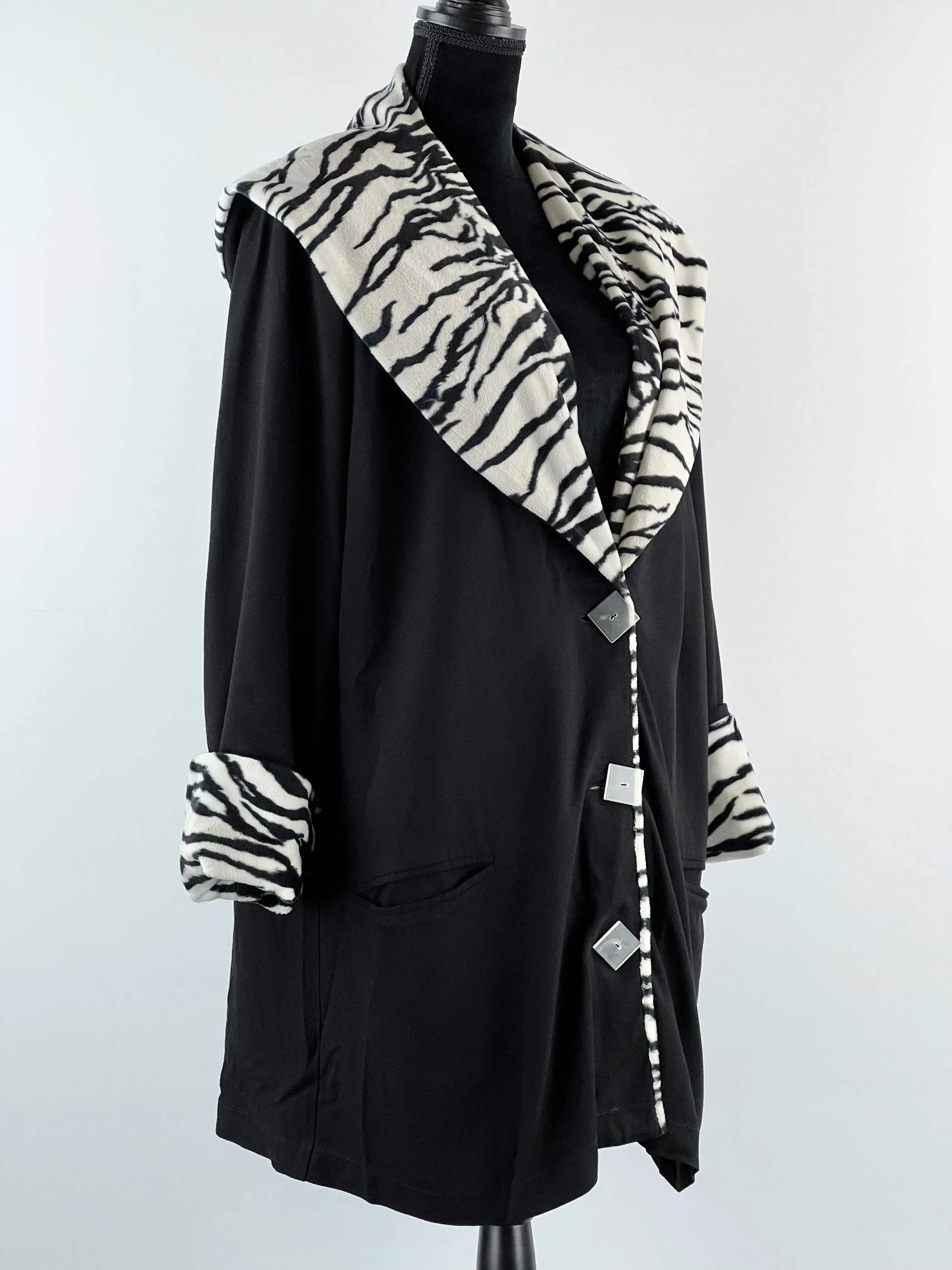 90s Furry Zebra Trim Swing Coat - AU12-16