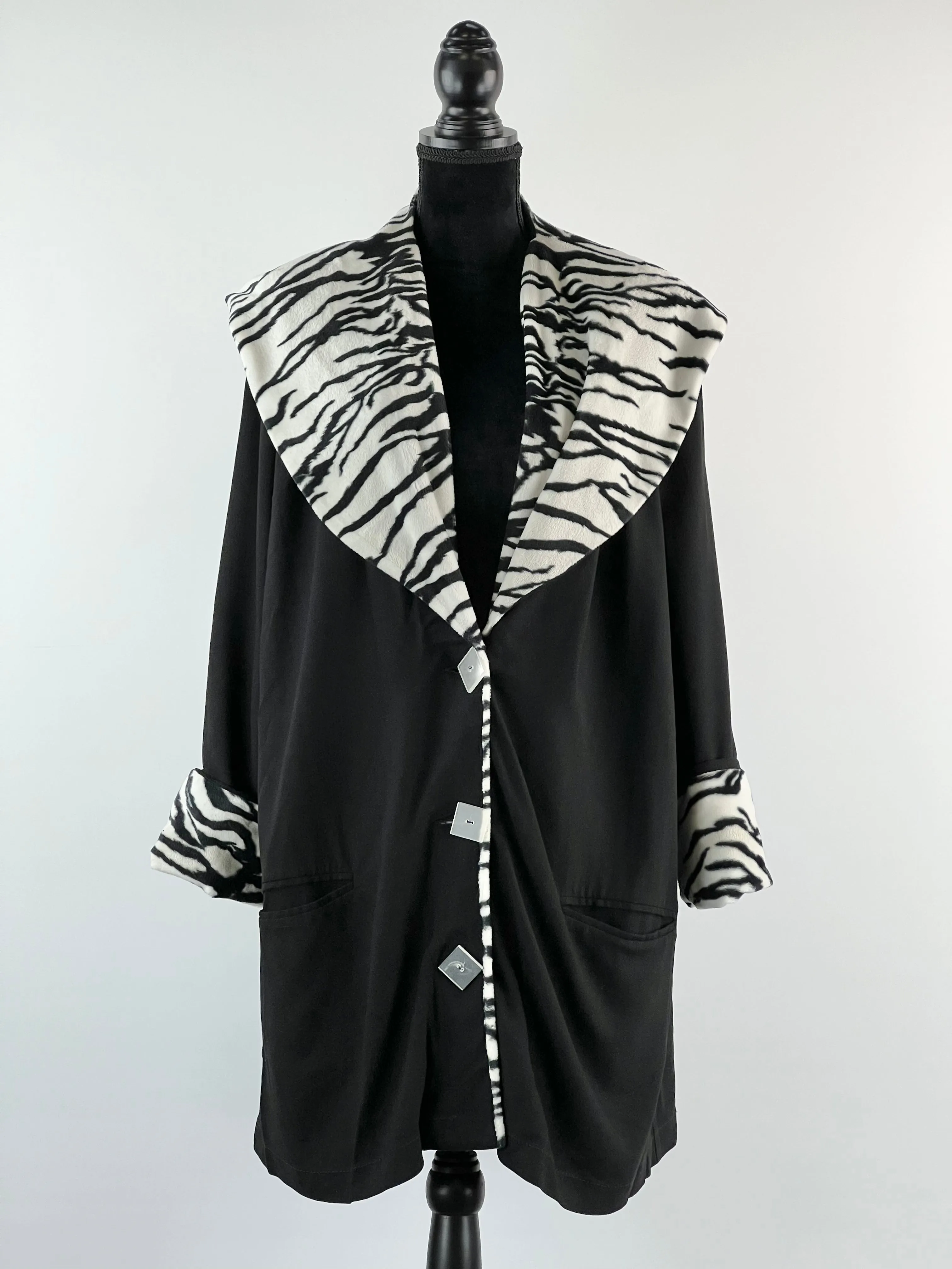 90s Furry Zebra Trim Swing Coat - AU12-16