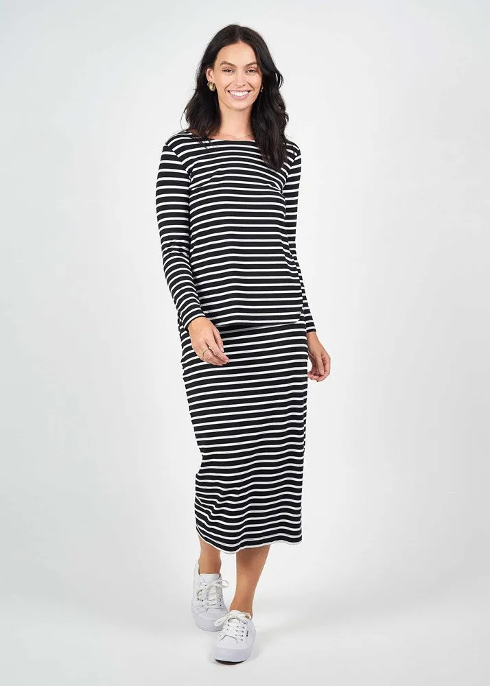 Adele Long Sleeve Bamboo Top - Black & White Stripe