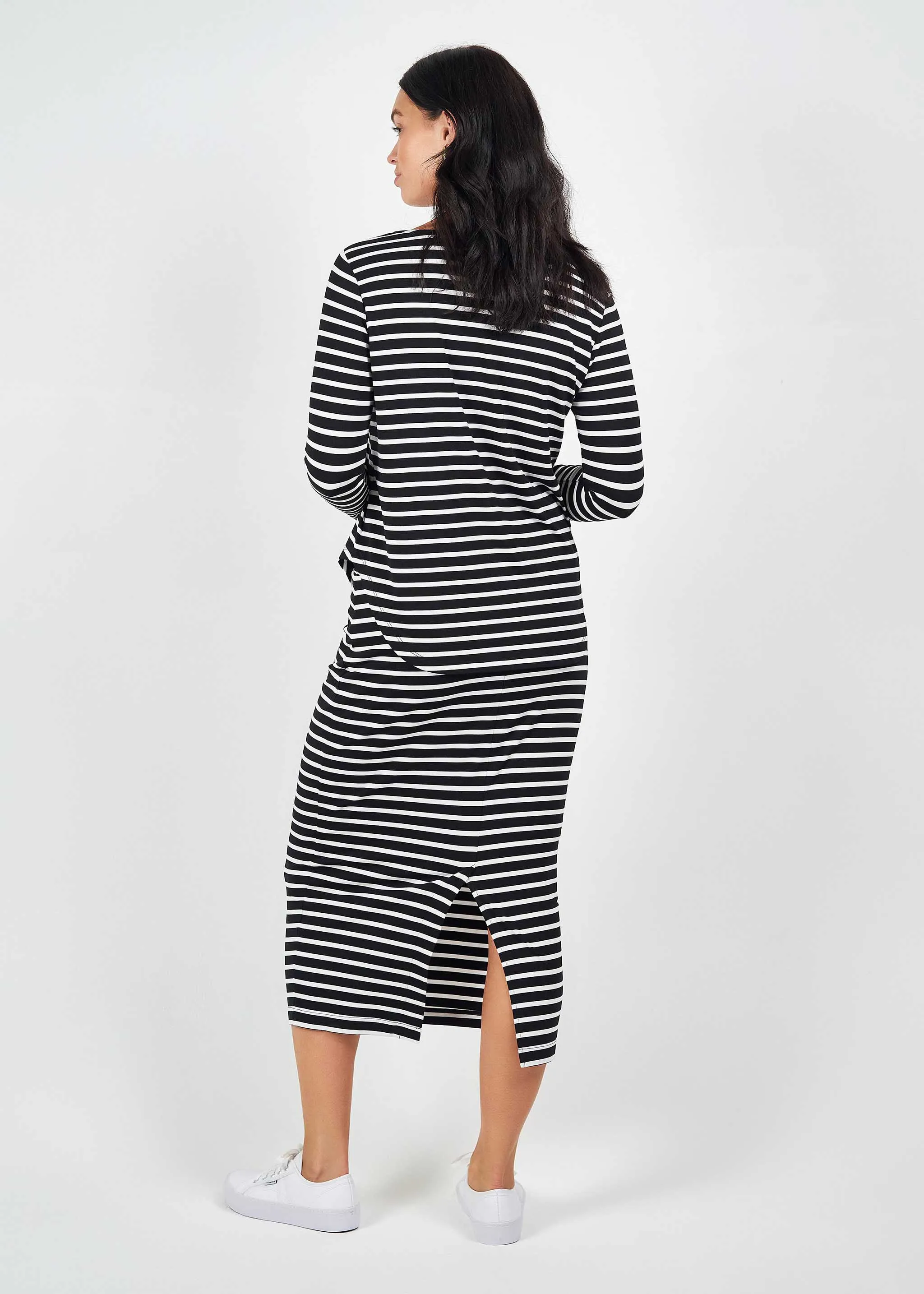 Adele Long Sleeve Bamboo Top - Black & White Stripe