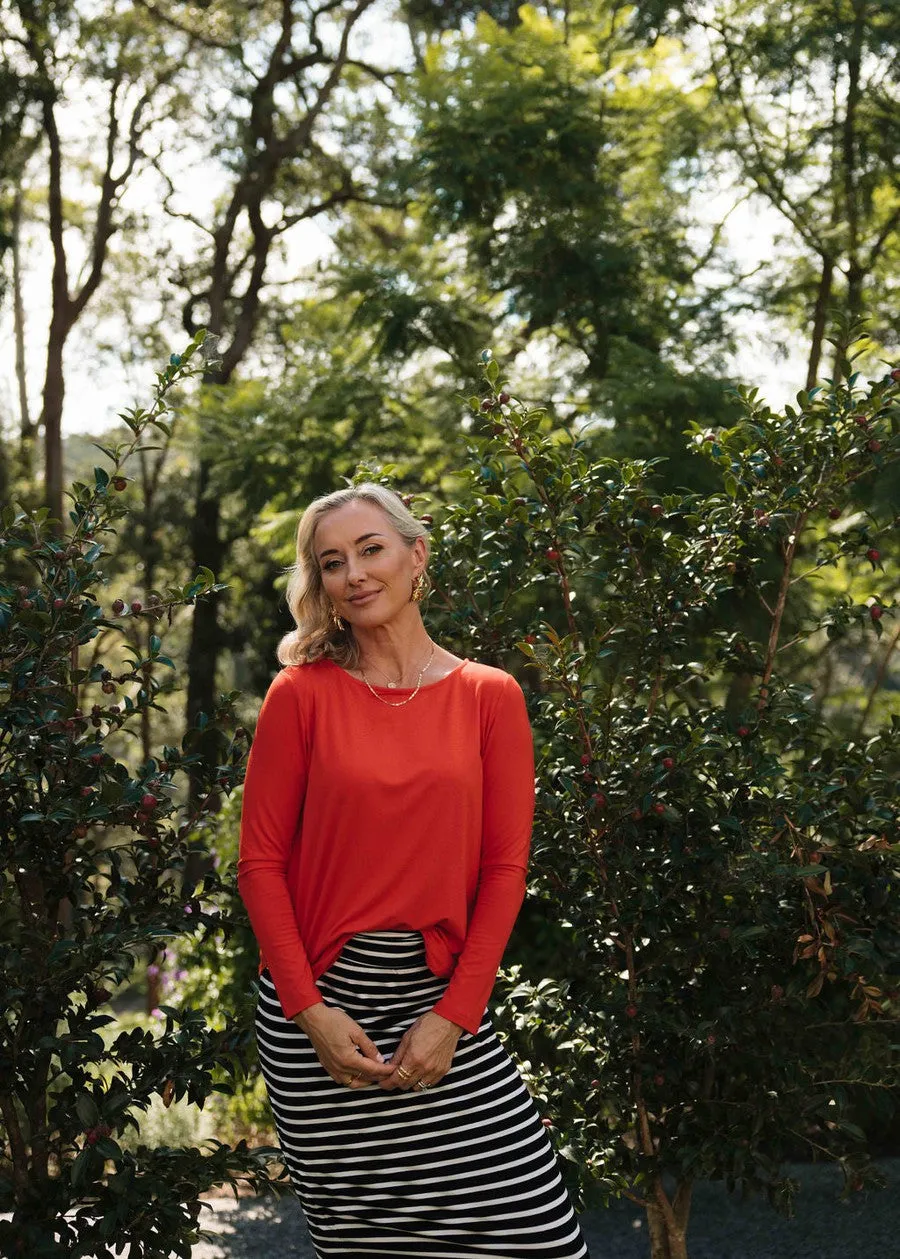 Adele Long Sleeve Bamboo Top - Fiery Red