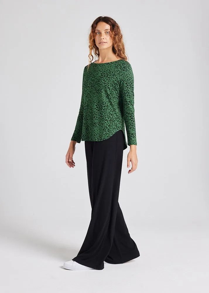 Adele Long Sleeve Bamboo Top - Green Leopard