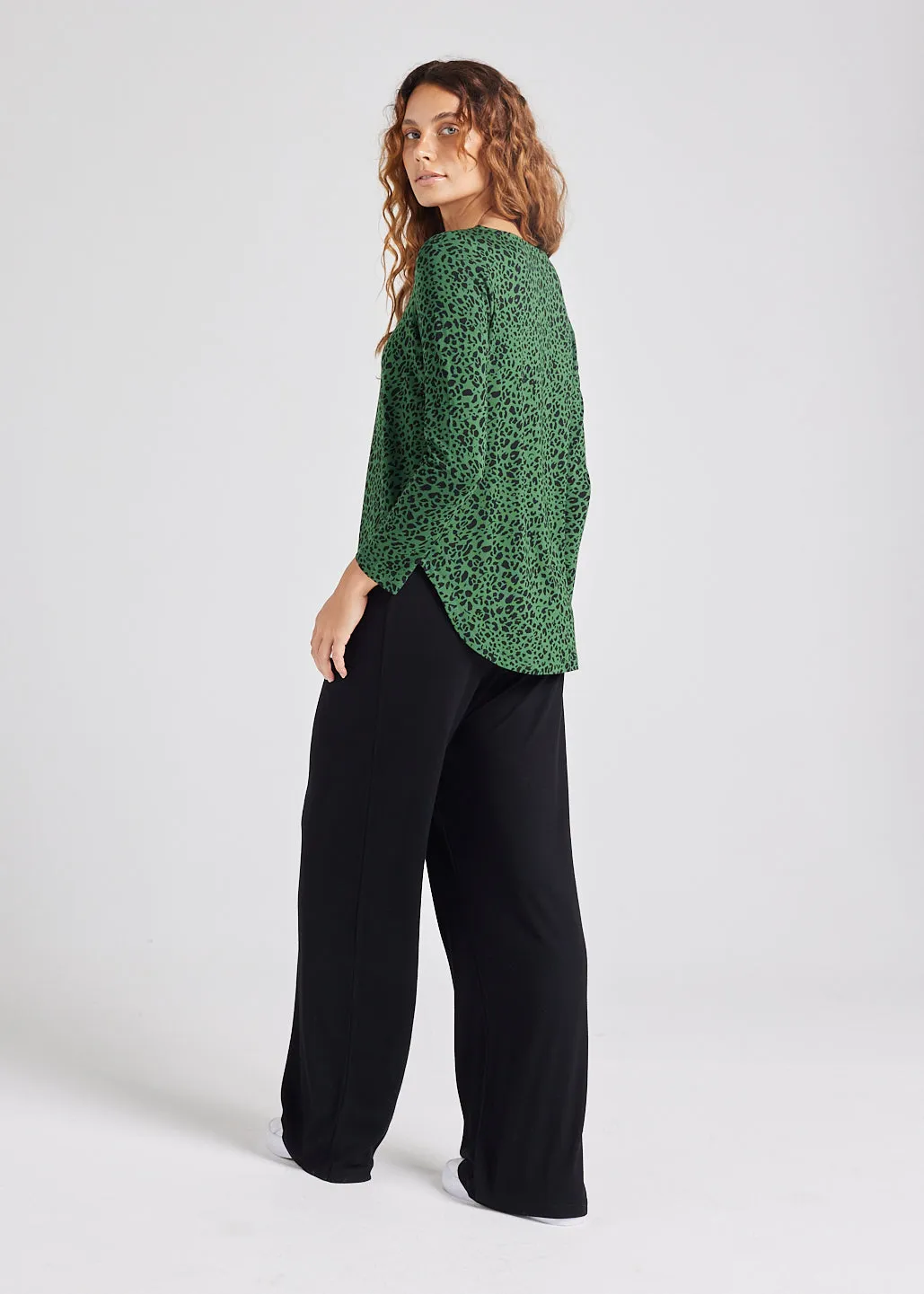 Adele Long Sleeve Bamboo Top - Green Leopard