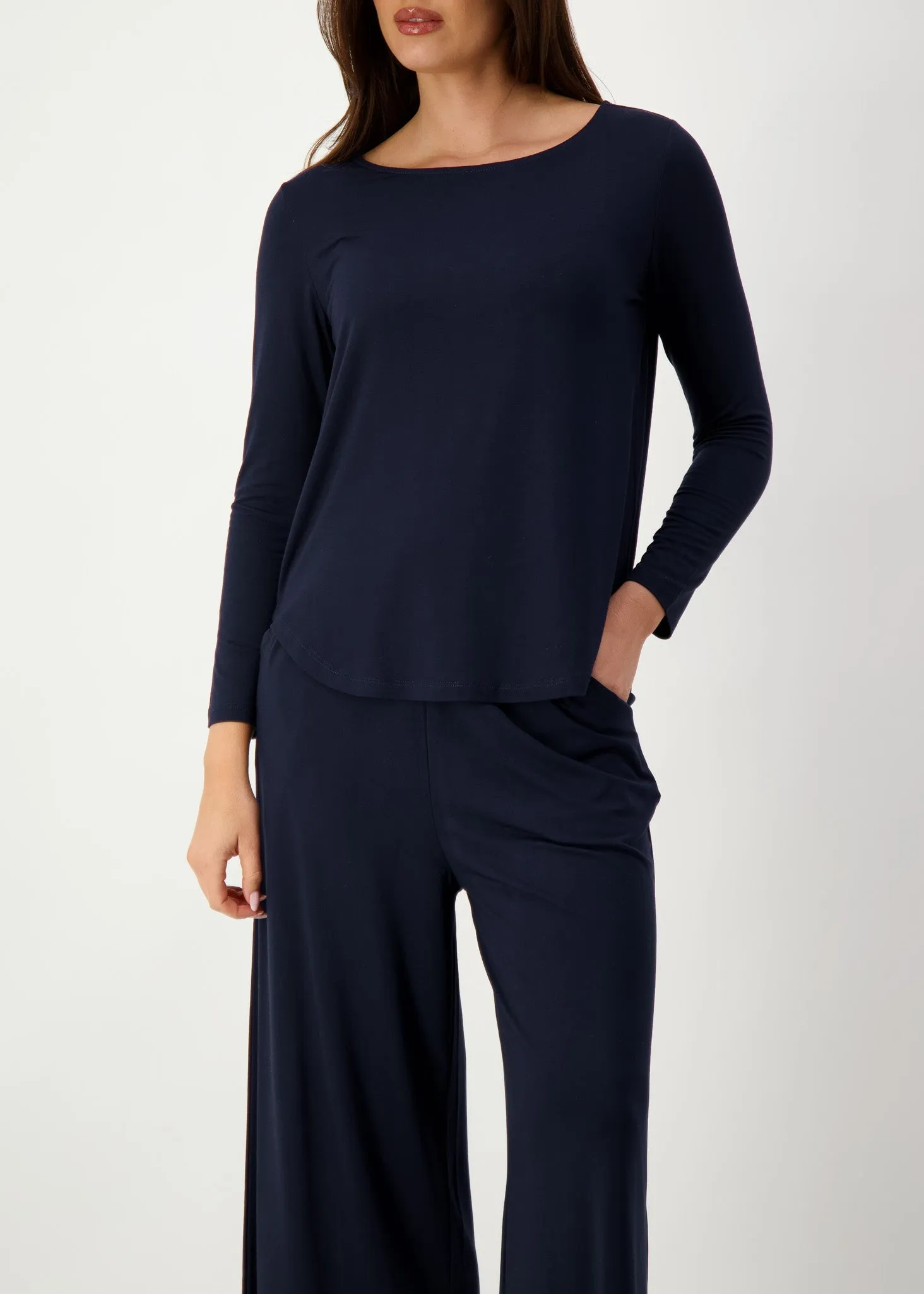 Adele Long Sleeve Bamboo Top - Navy