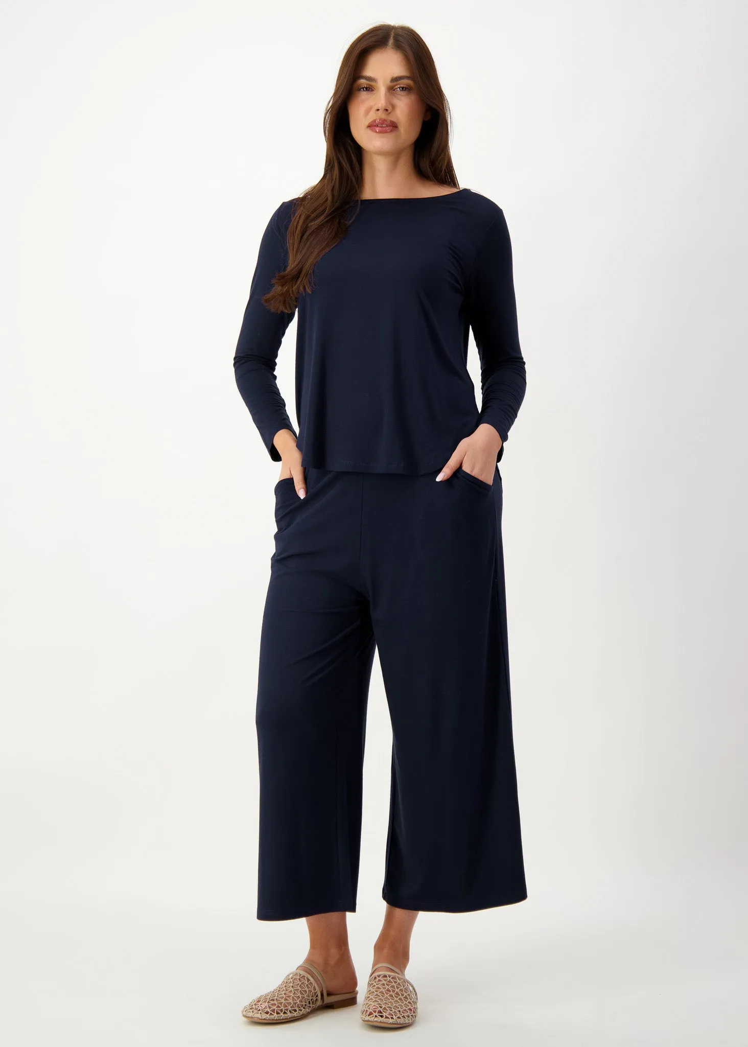 Adele Long Sleeve Bamboo Top - Navy