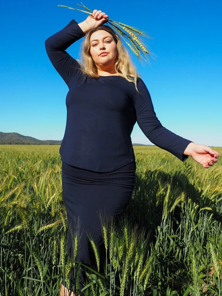 Adele Long Sleeve Bamboo Top - Navy