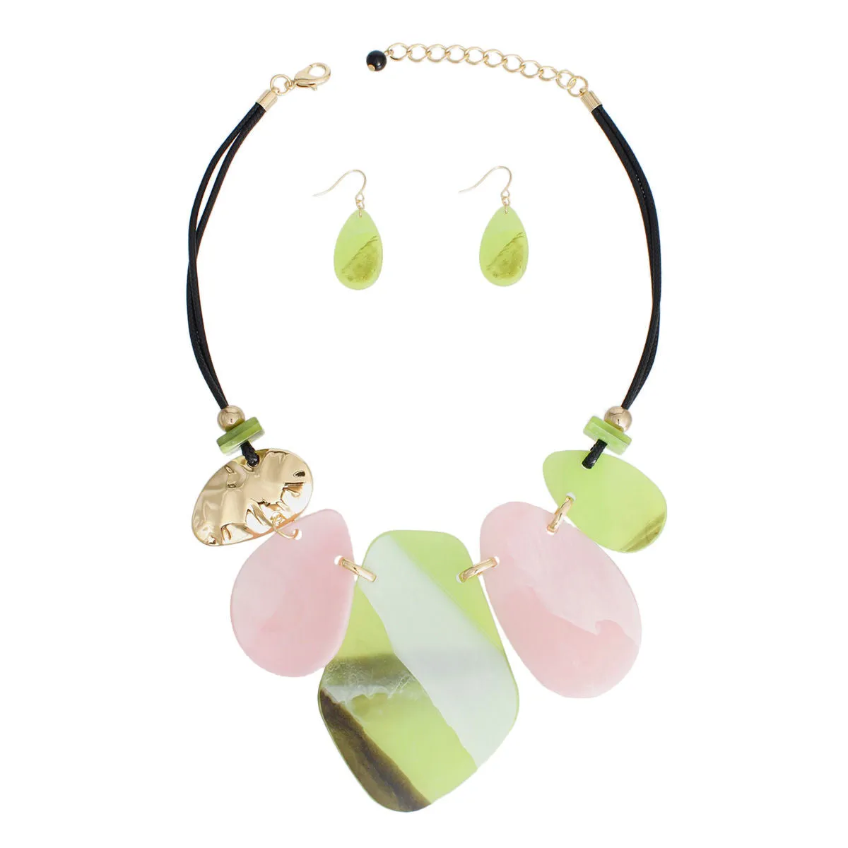 AKA Necklace Pink and Green Alpha Kappa Alpha Inspired Marbled Bib  Necklace Set