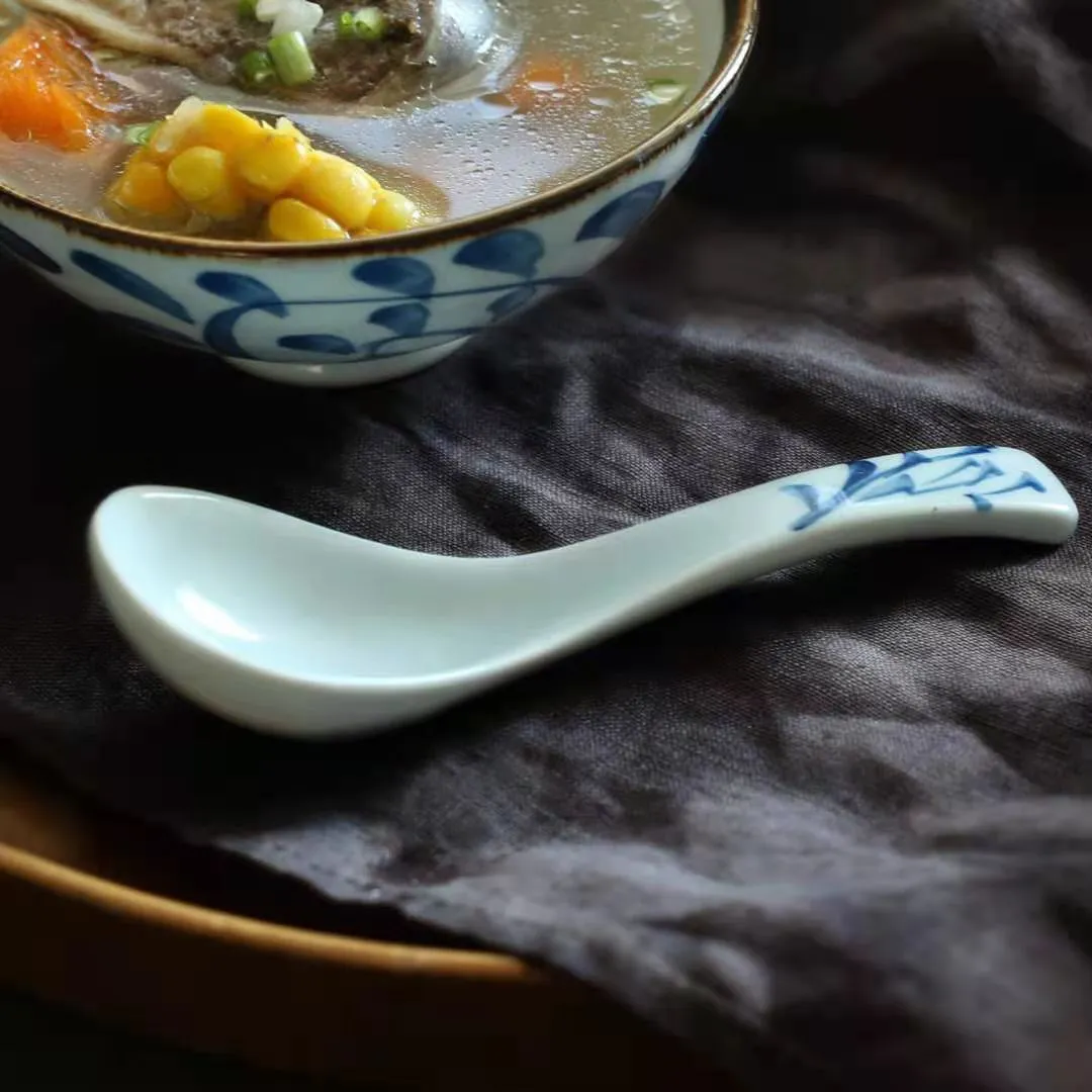 Akari Blue and White Japanese Soup Spoons