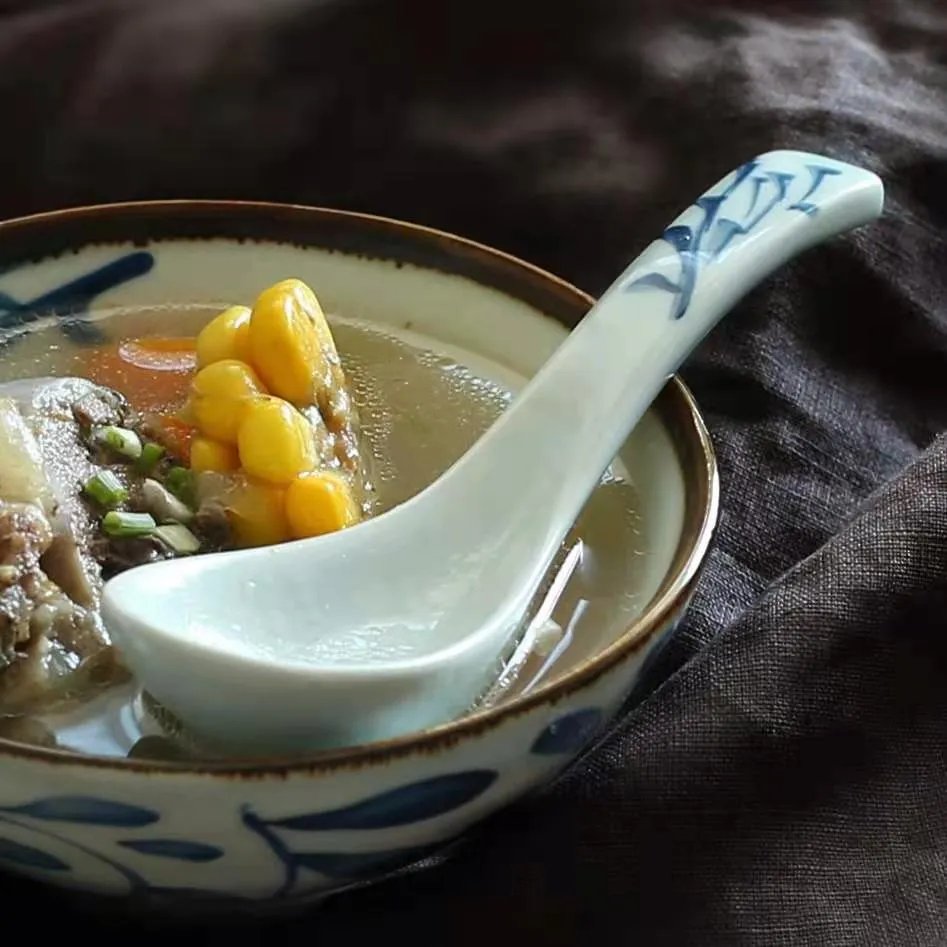 Akari Blue and White Japanese Soup Spoons