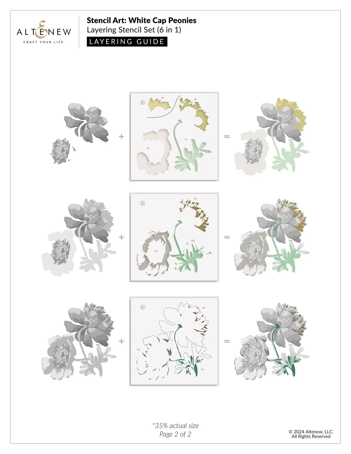 Altenew Stencil Art: White Cap Peonies Layering Stencil Set (6 in 1)