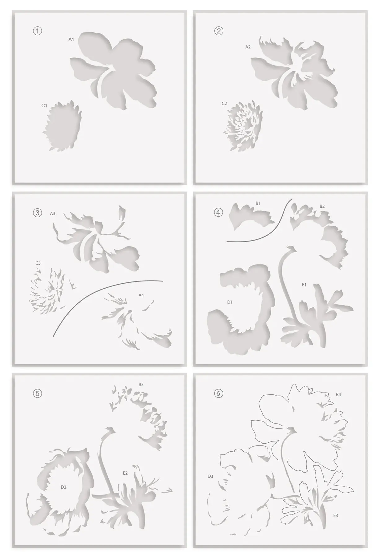 Altenew Stencil Art: White Cap Peonies Layering Stencil Set (6 in 1)