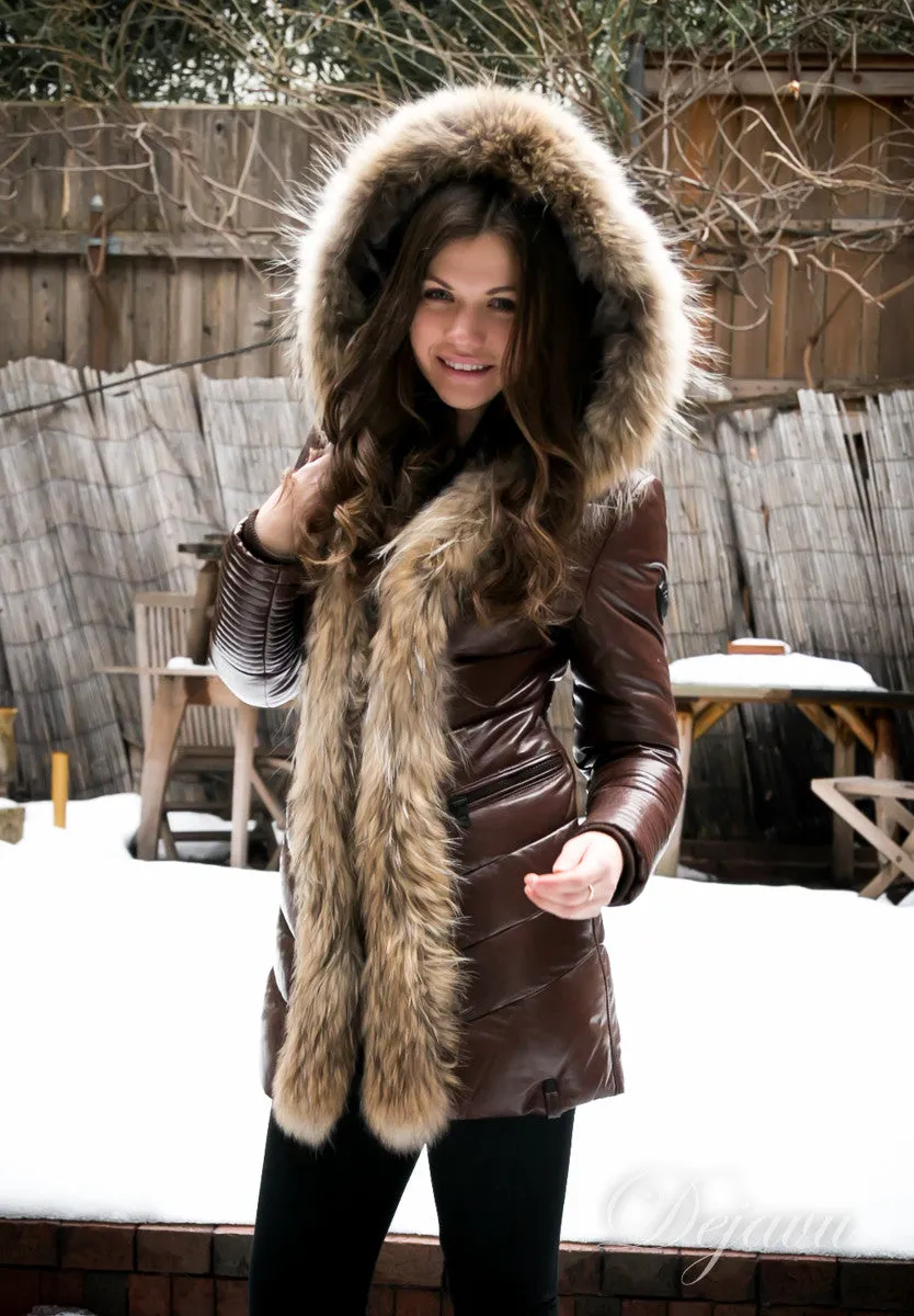 Andrea Leather Coat With Fur Trim