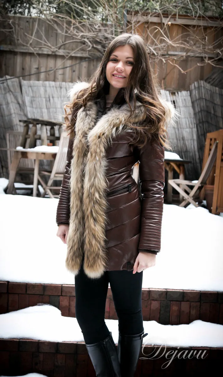 Andrea Leather Coat With Fur Trim