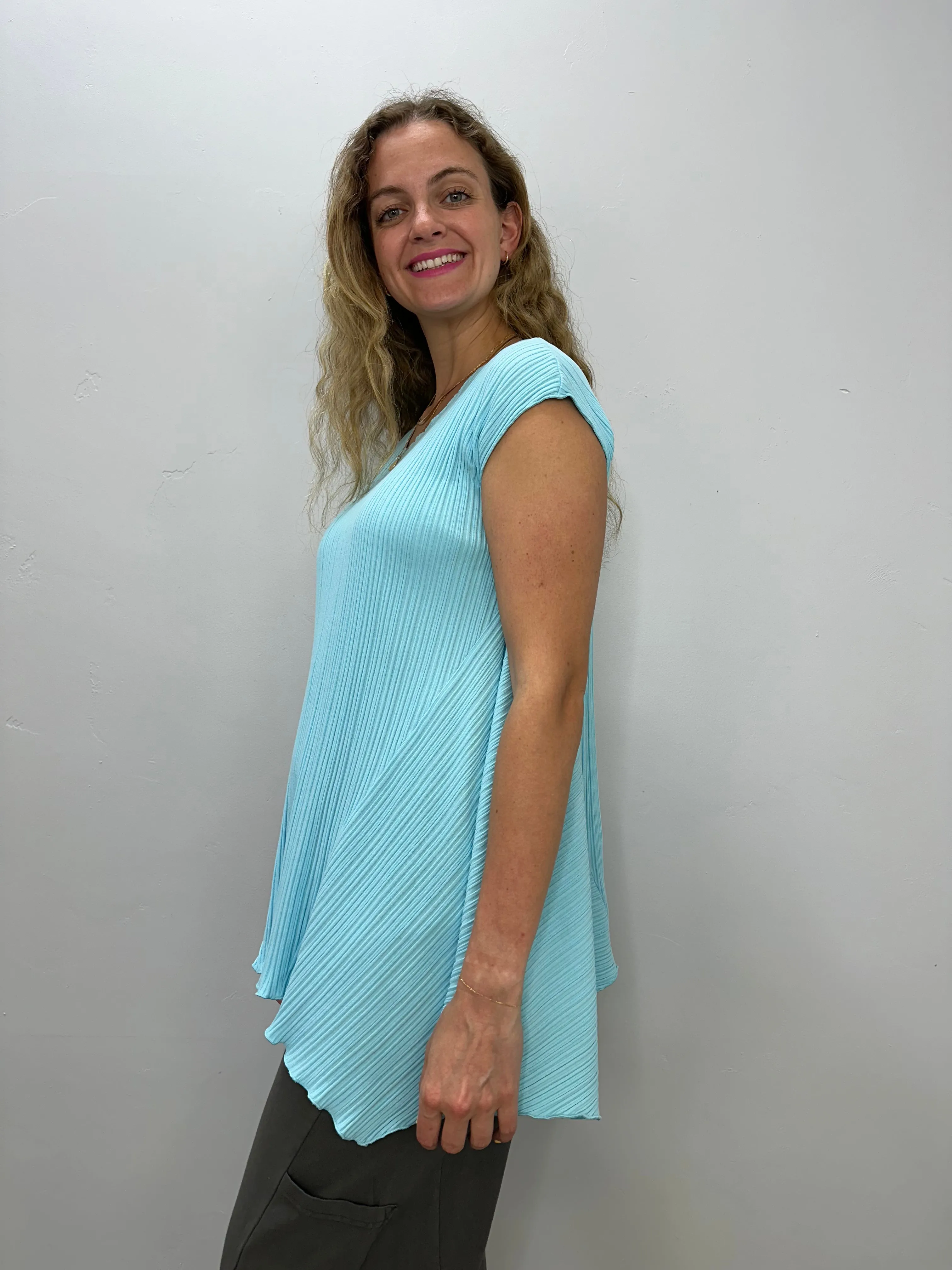 Arctic Blue Cap Sleeve Ribbed Tunic