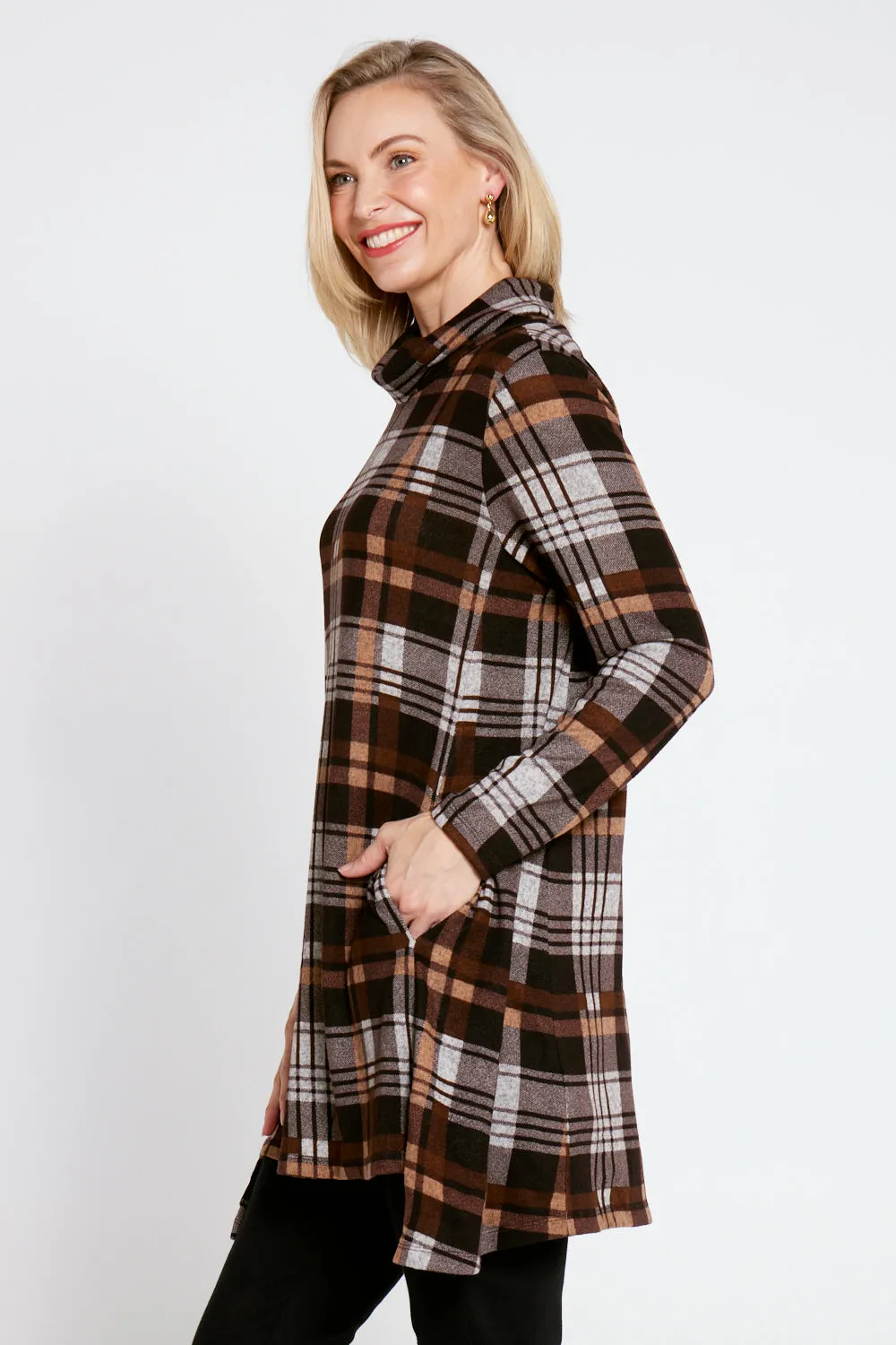 Aspen Cowl Swing Tunic - Coffee Check