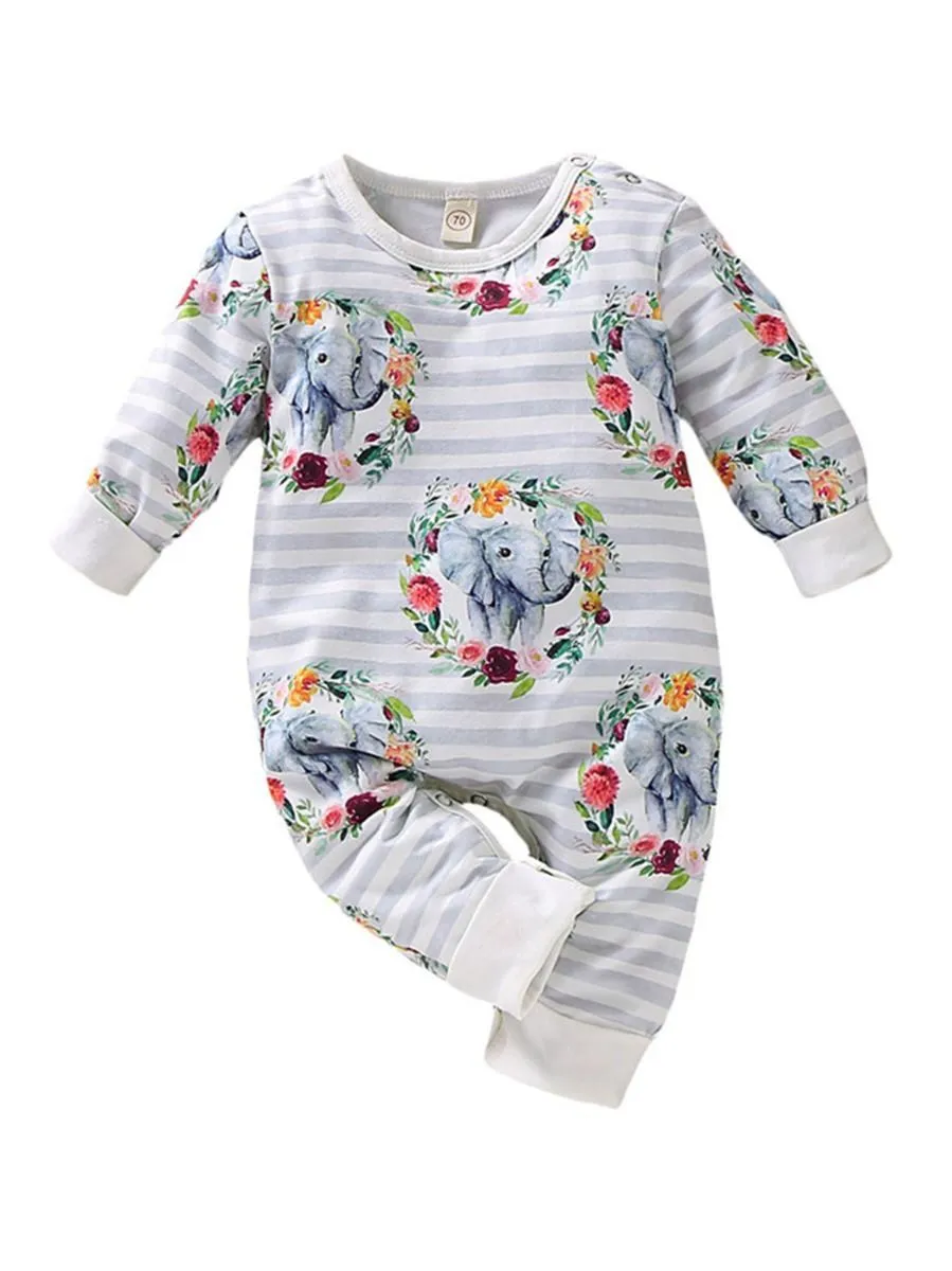 Baby Boys & Girls Floral Animal Print Long-sleeved Jumpsuit