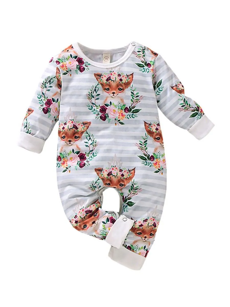 Baby Boys & Girls Floral Animal Print Long-sleeved Jumpsuit