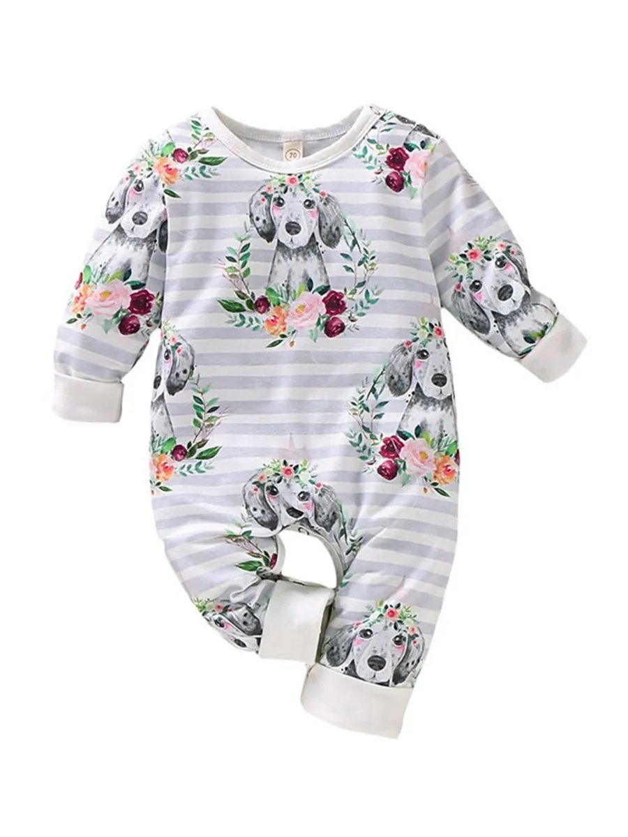 Baby Boys & Girls Floral Animal Print Long-sleeved Jumpsuit