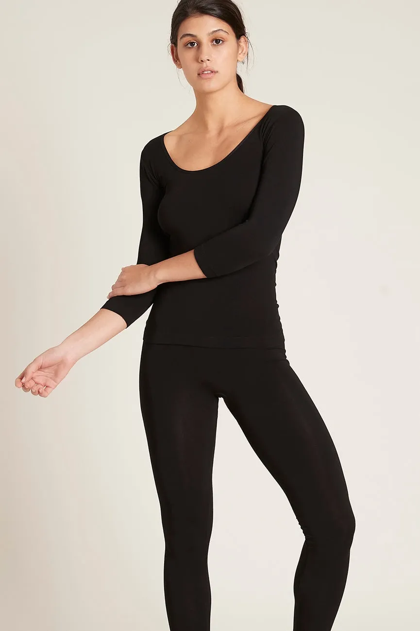 Bamboo 3/4 Sleeve Top - Black, White