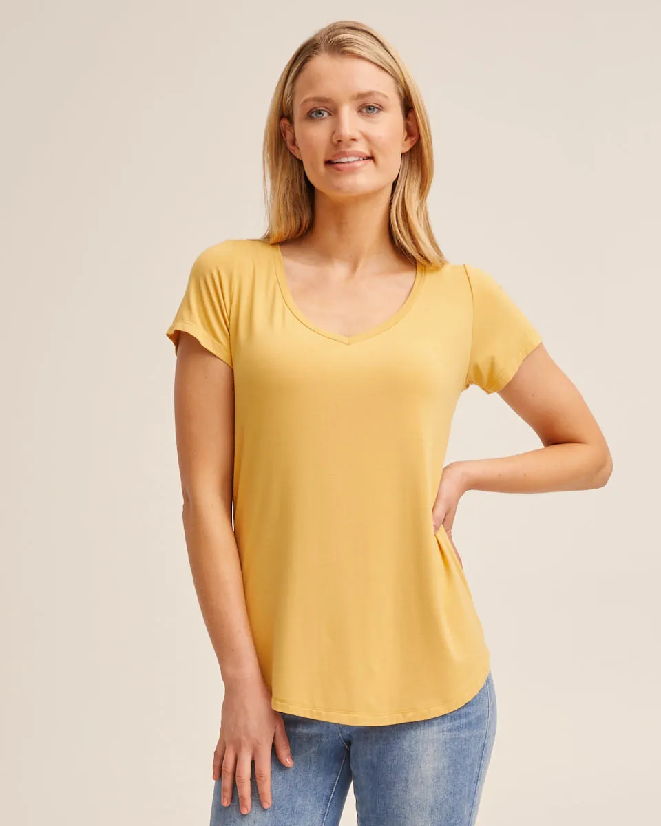 Bamboo Nursing V Neck Tee - Golden Yellow