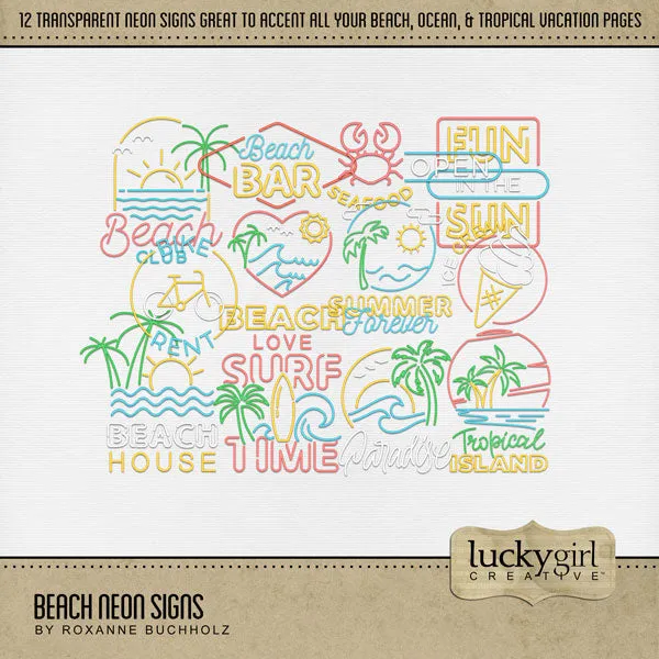 Beach Neon Signs Digital Scrapbook Kit