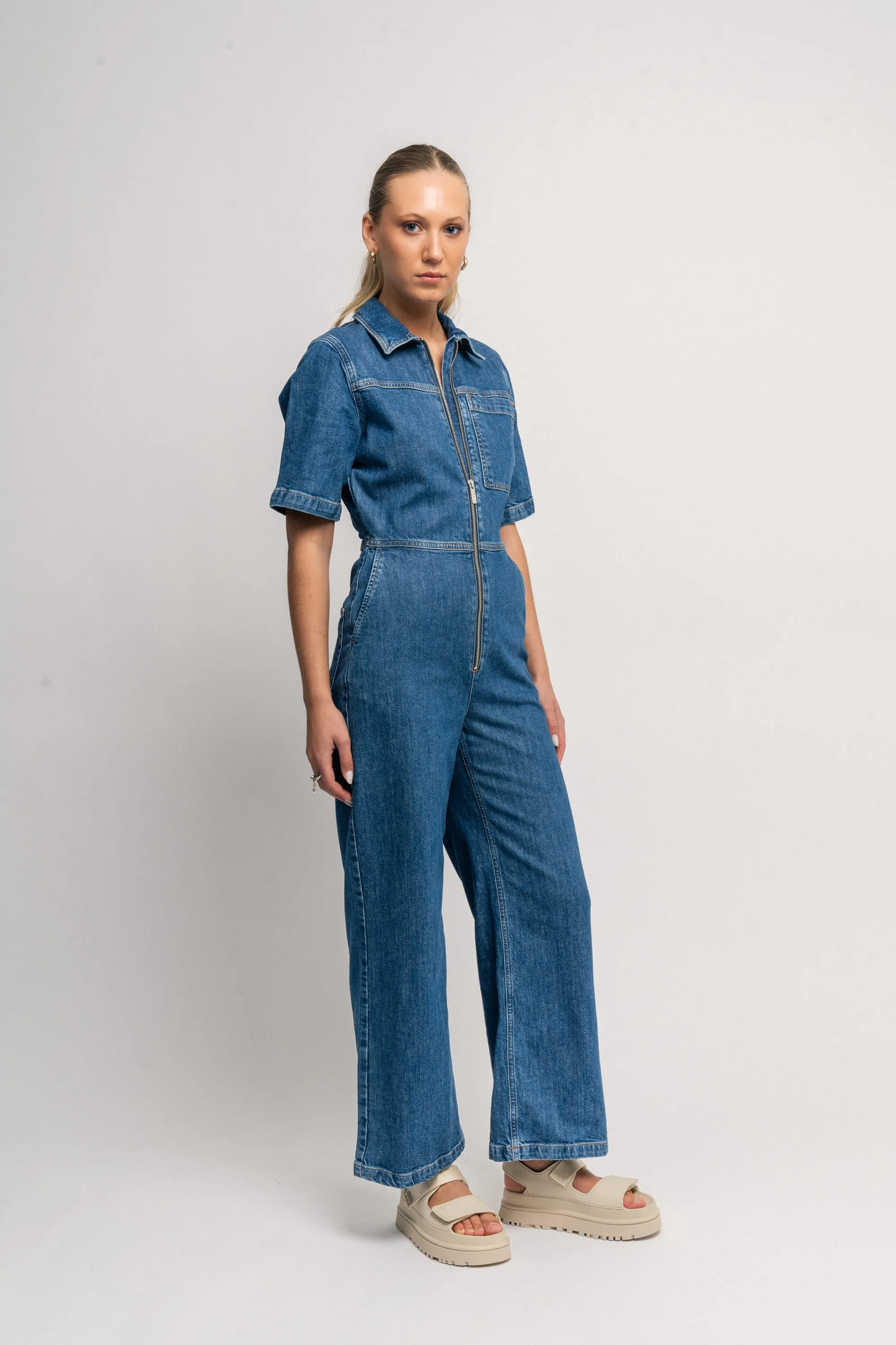 Bella 2/4 Marine Jumpsuit - Medium Blue Denim