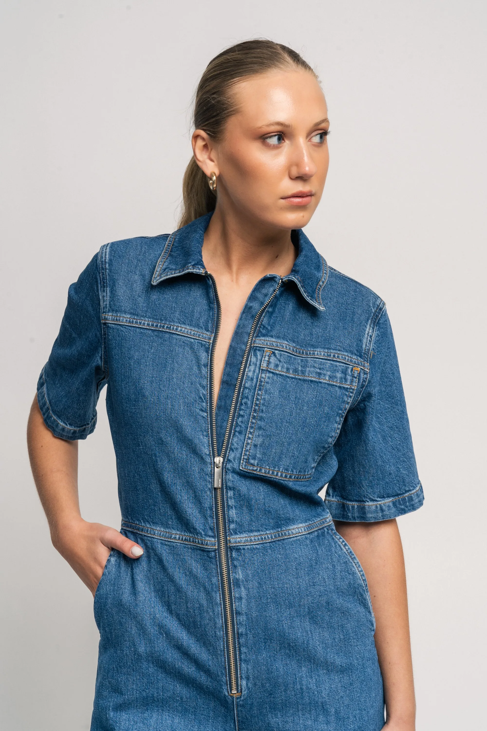 Bella 2/4 Marine Jumpsuit - Medium Blue Denim