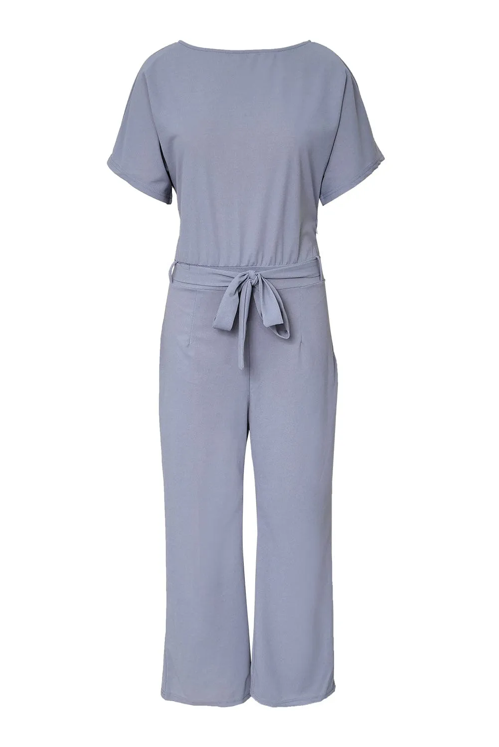 Belted Gray Wide-Leg Jumpsuit