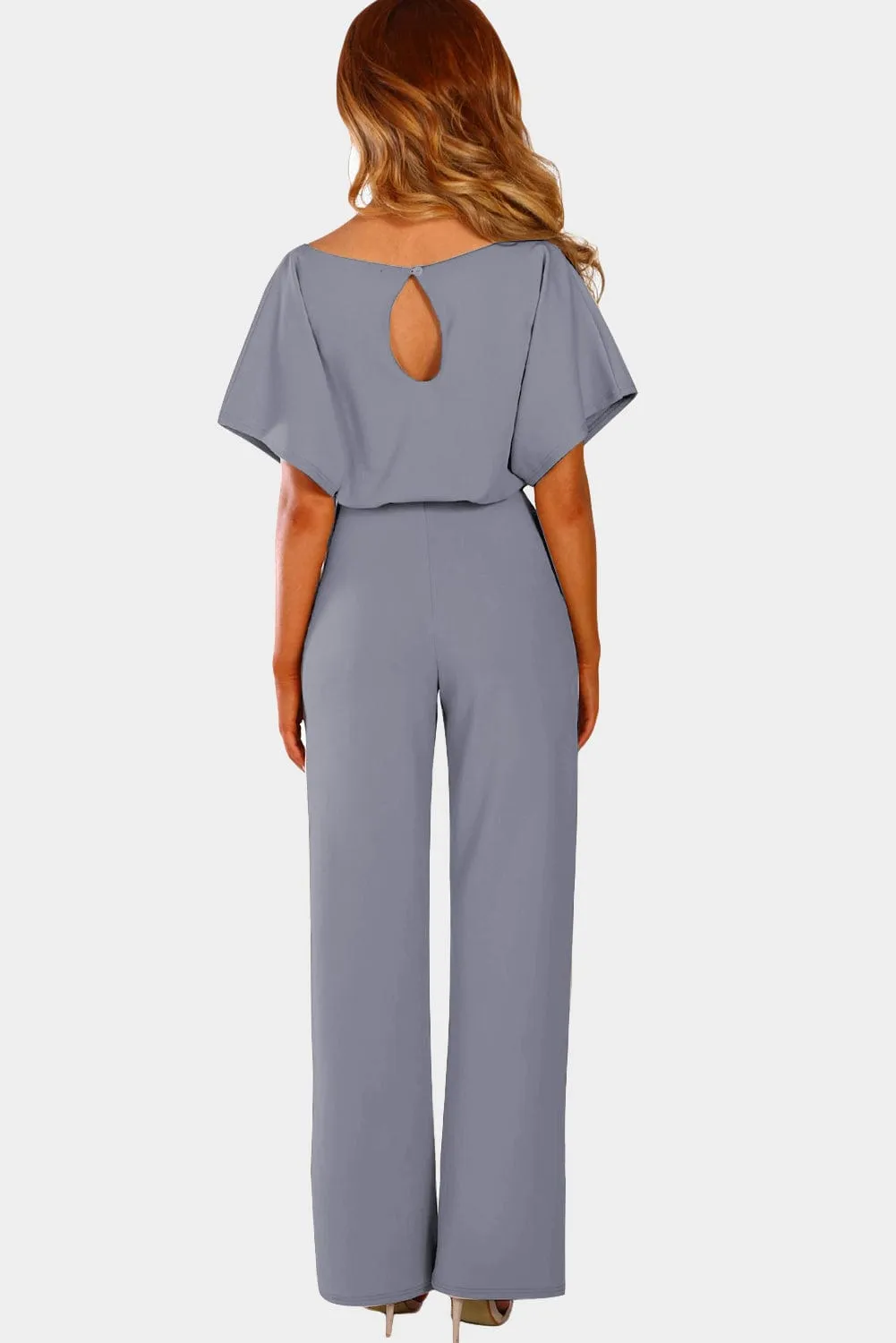 Belted Gray Wide-Leg Jumpsuit