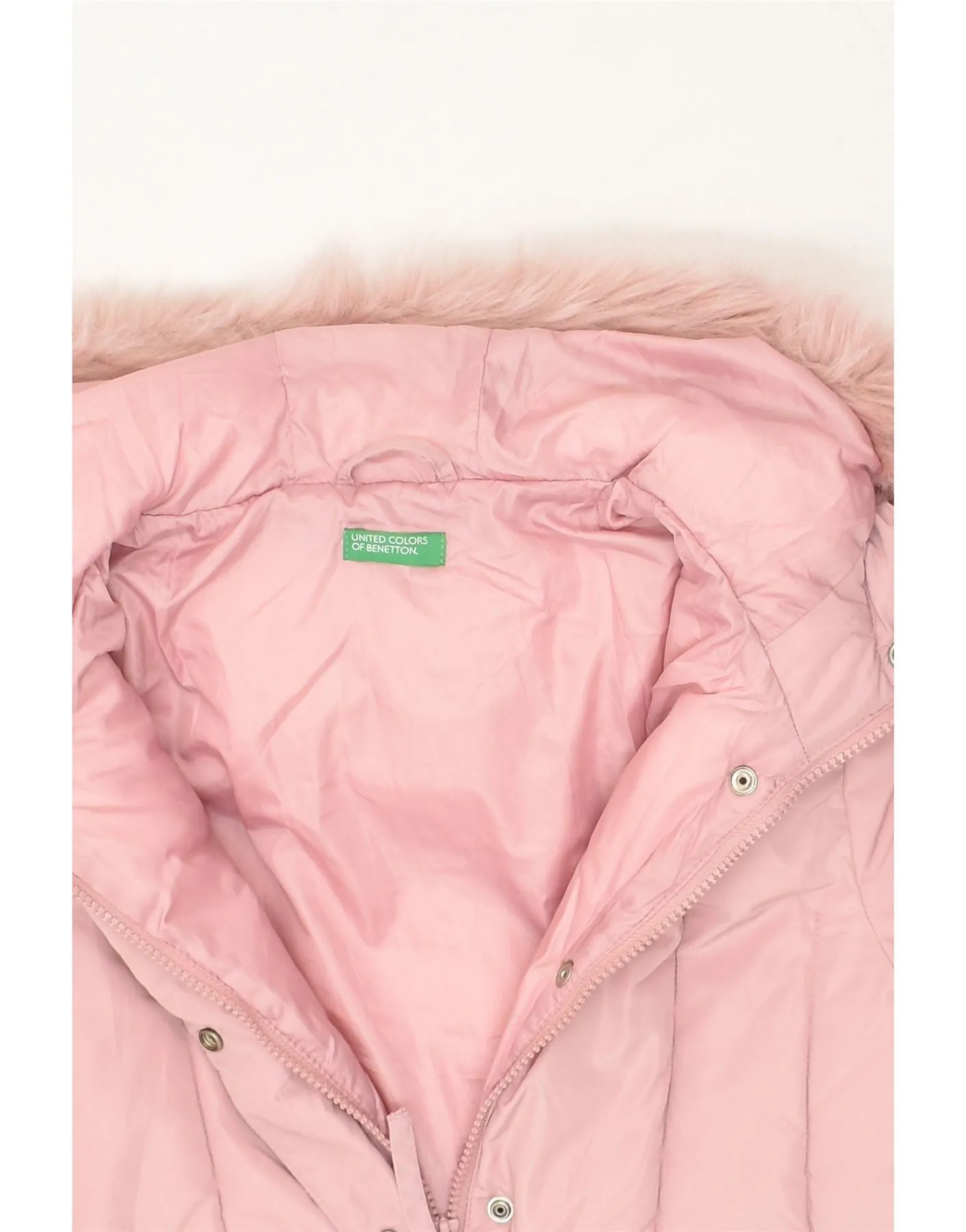 BENETTON Girls Hooded Padded Coat 11-12 Years 2XL Pink Polyester