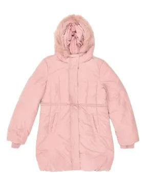 BENETTON Girls Hooded Padded Coat 11-12 Years 2XL Pink Polyester