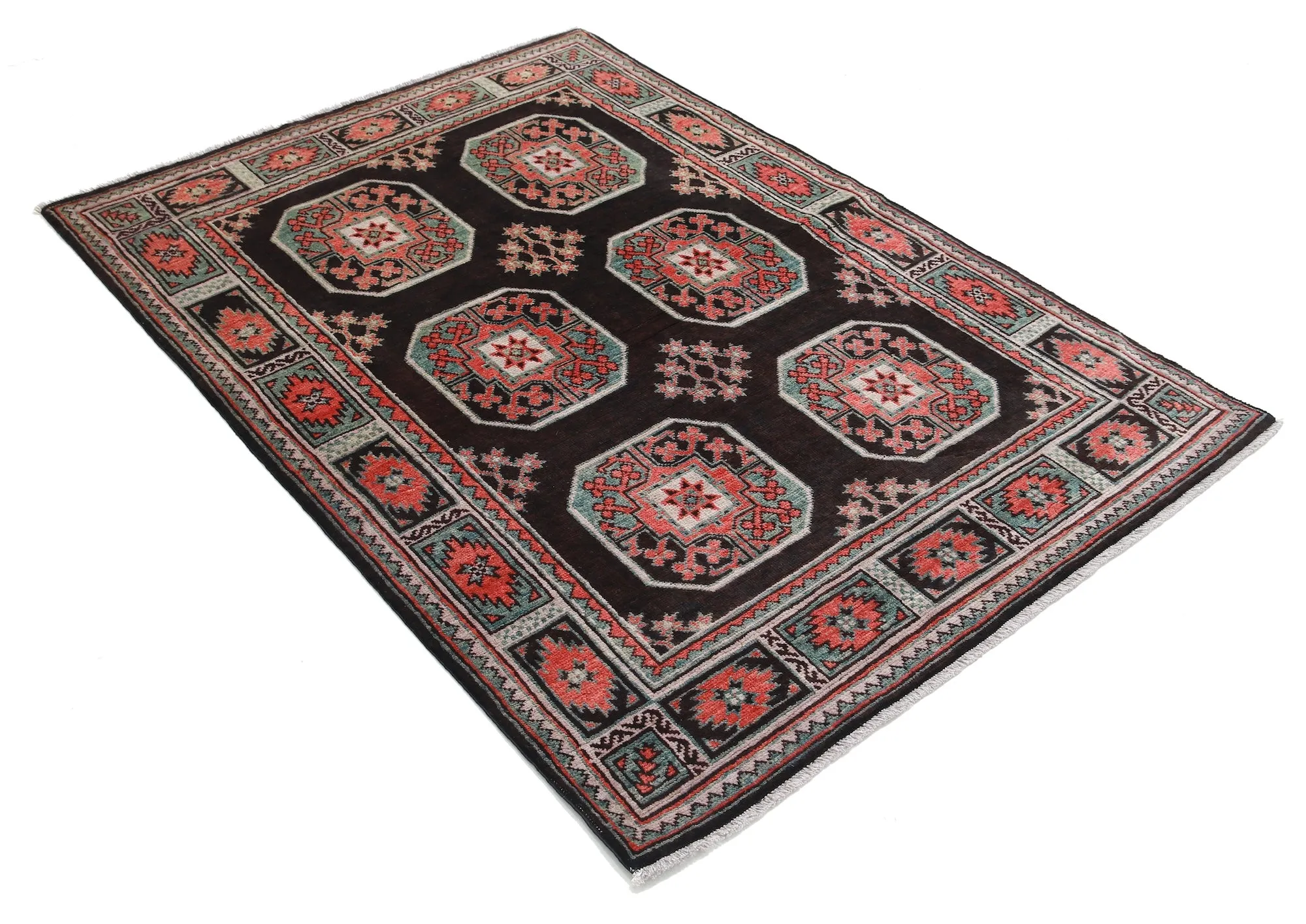 Black Akcha Revival Hand Knotted Rug