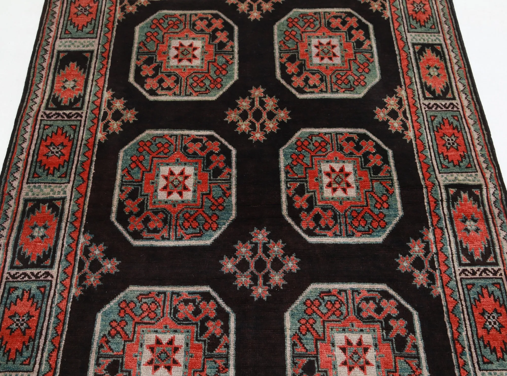 Black Akcha Revival Hand Knotted Rug