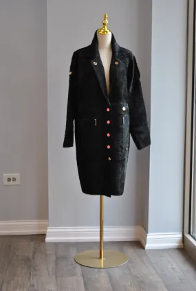 BLACK ALPAKA COAT WITH GOLD BUTTONS