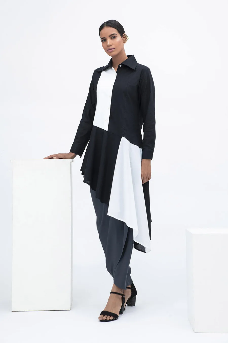 Black & White Monochrome Panel Tunic