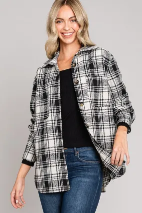 Black  Ivory Tartan Tweed Shacket