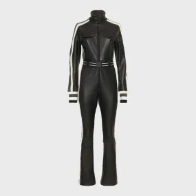 Black Leather Jumpsuit with Contrast Detail Strips