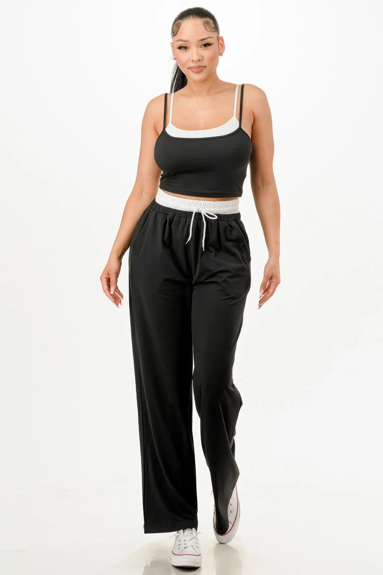 Black Tank Top And Sweatpants Set