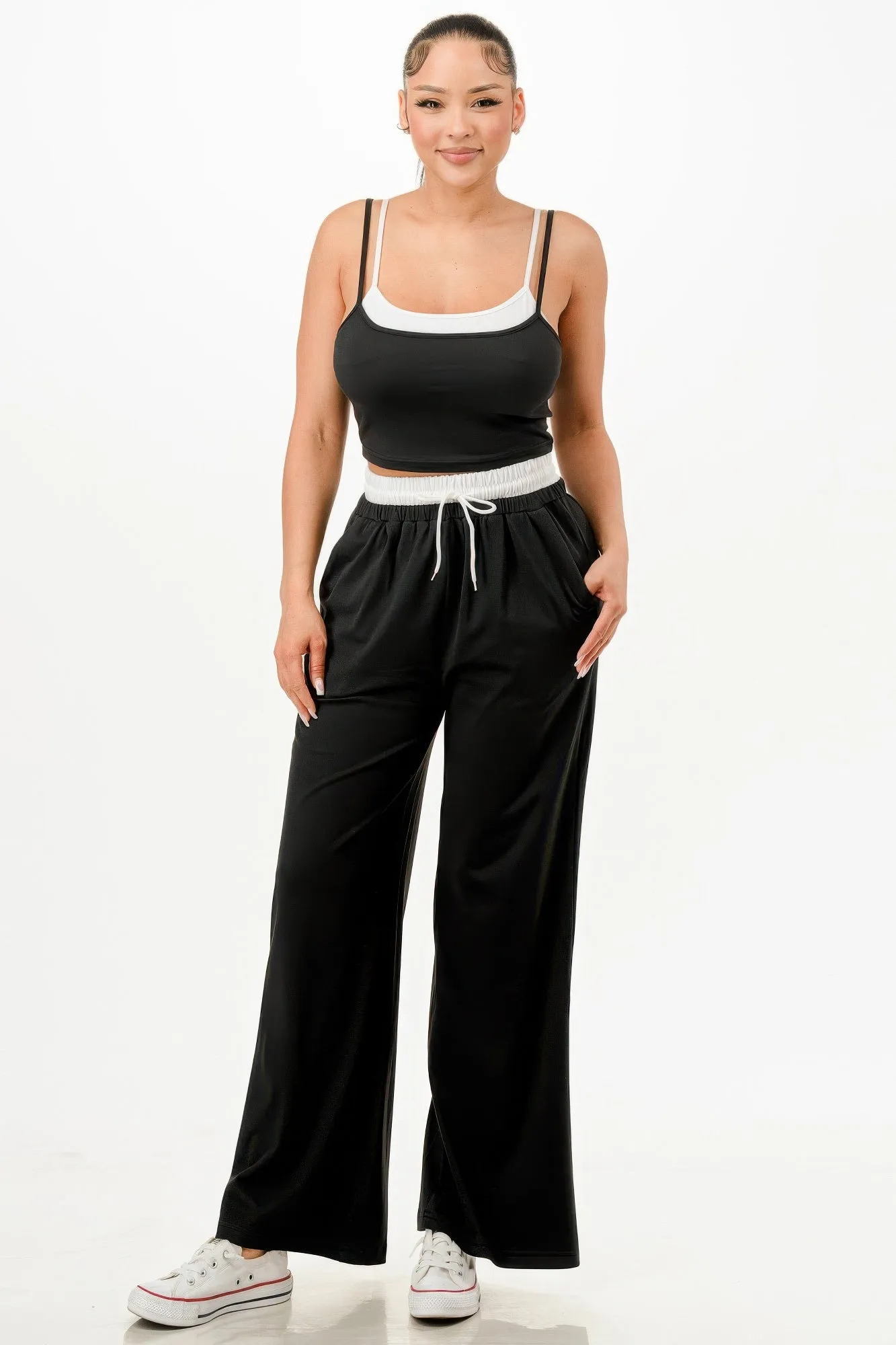 Black Tank Top And Sweatpants Set