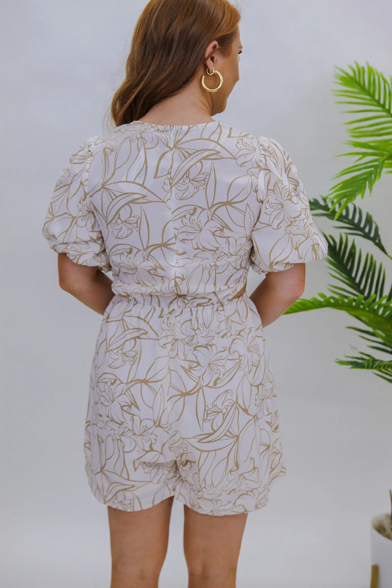 Blissful Day Key Hole Printed Romper- Cream