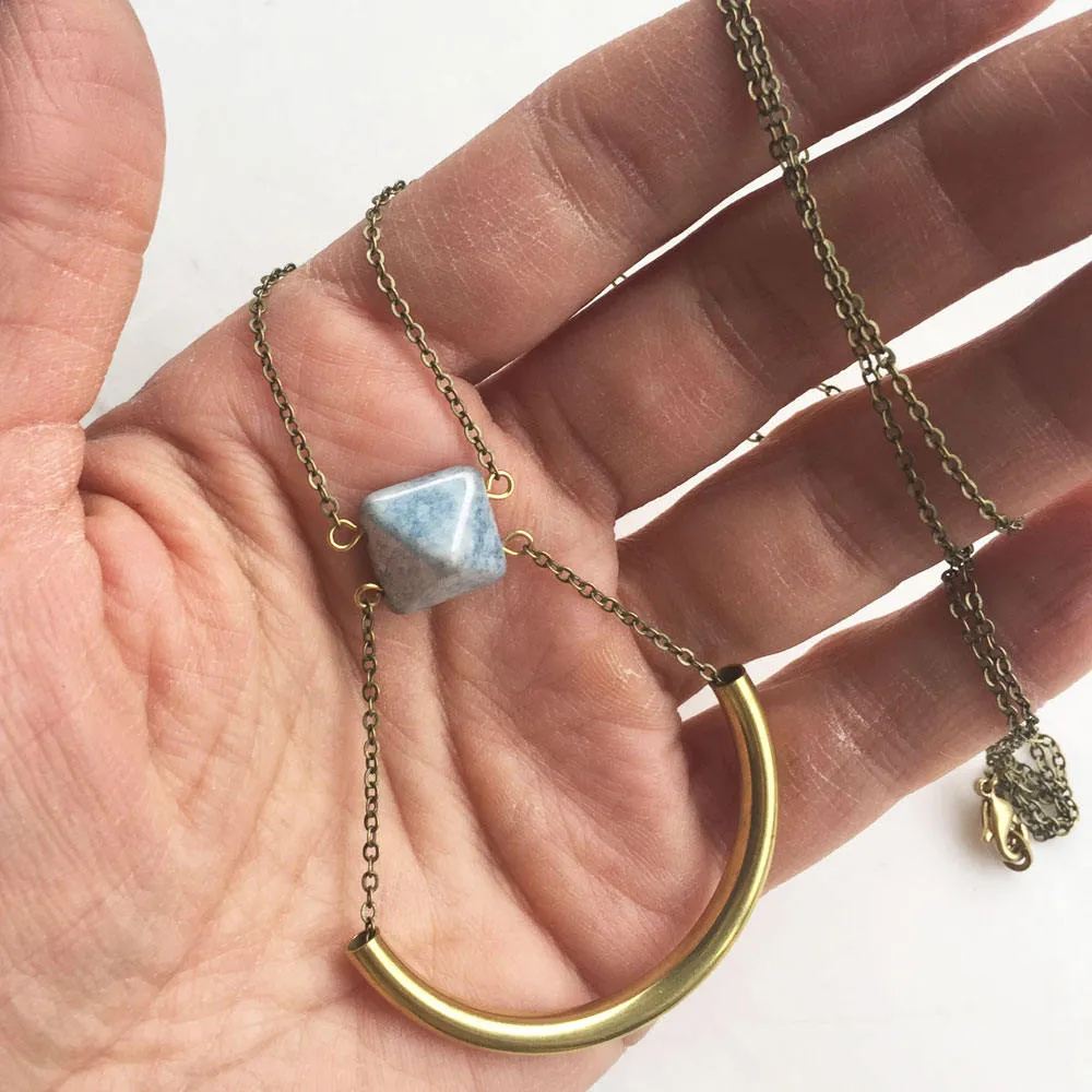 Blue and Gold Crescent Necklace