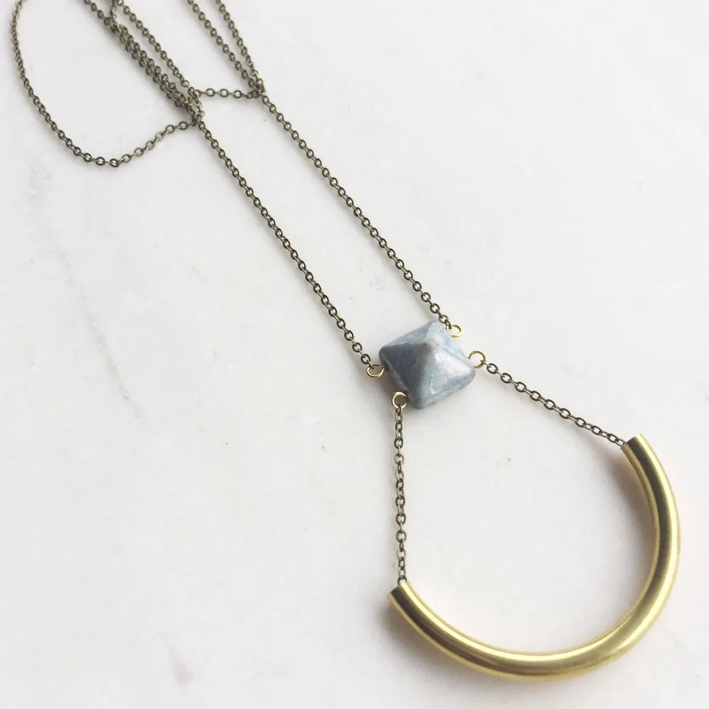 Blue and Gold Crescent Necklace