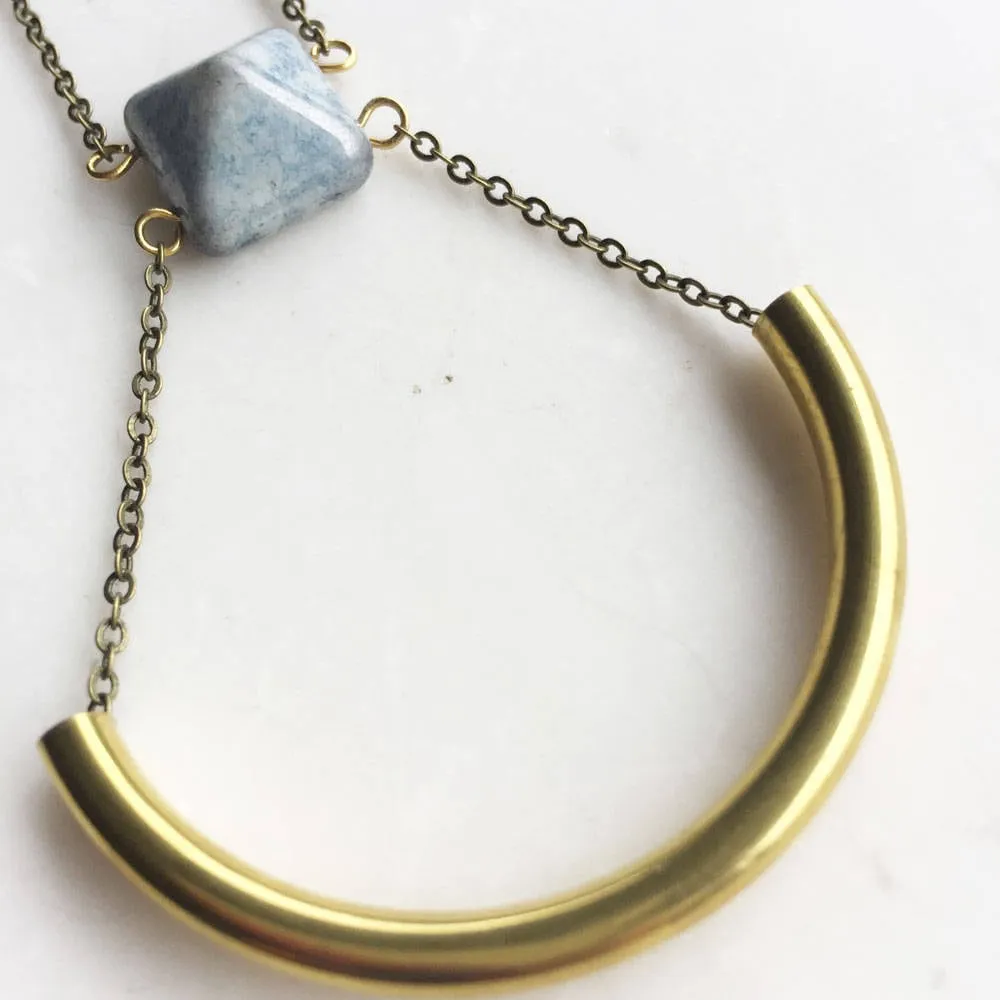 Blue and Gold Crescent Necklace