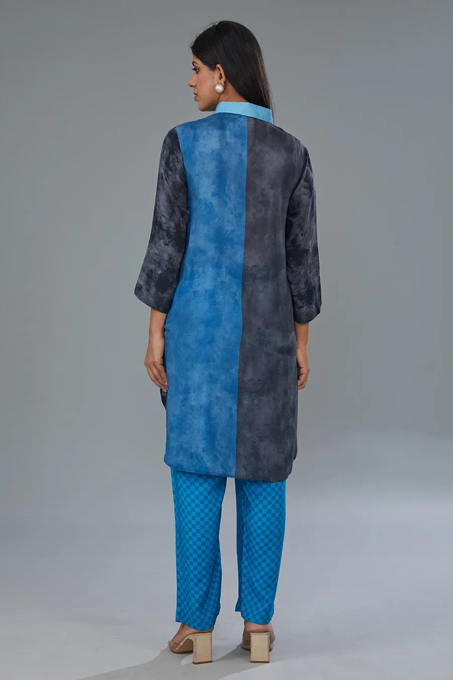 Blue Printed Asymmetric Tunic & Pant Set