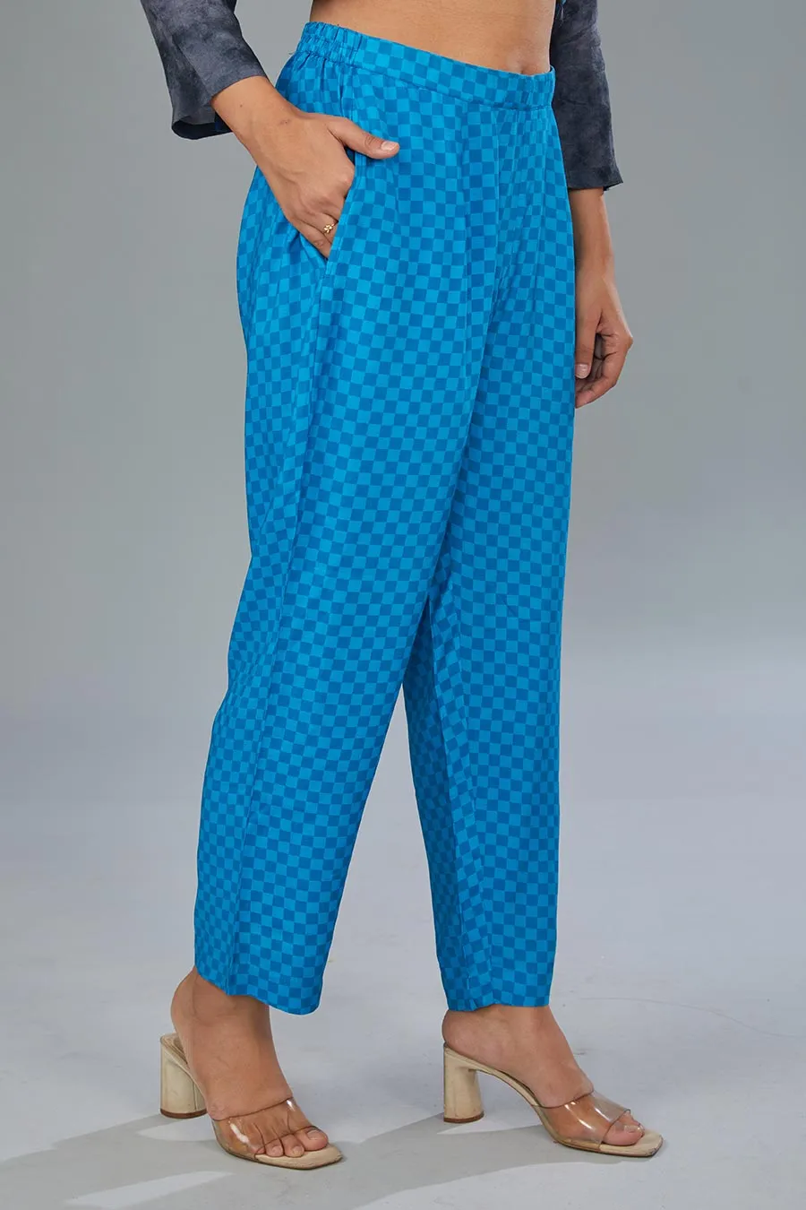 Blue Printed Asymmetric Tunic & Pant Set