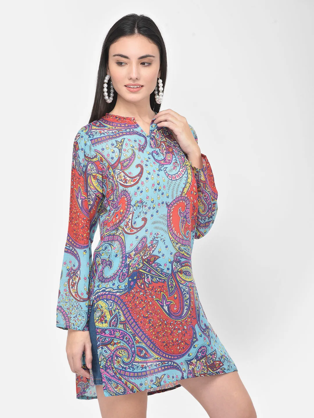 Blue printed cotton tunic