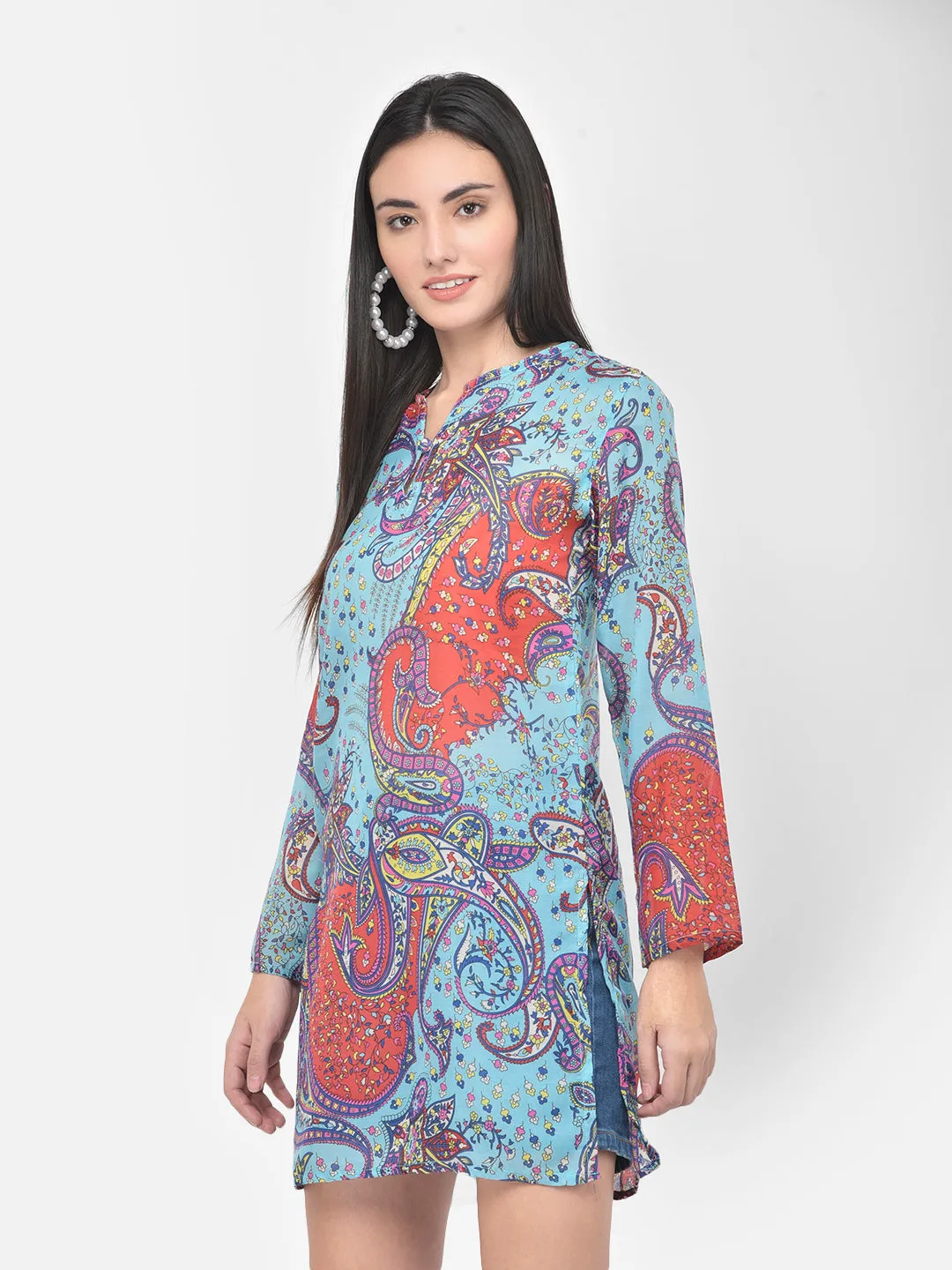 Blue printed cotton tunic